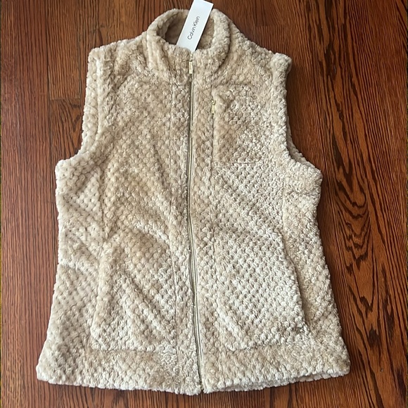 Calvin Klein Full Zip Fuzzy Vest Gold Hardware size medium - Picture 6 of 6
